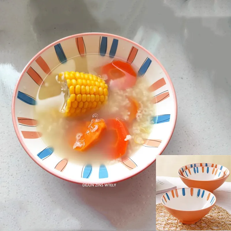 1Pc Japanese Ramen Bowl Household Melamine Noodle Bowl Thickened Not Easily Broken Fruit Salad Bowl Kitchen Plastic Tableware