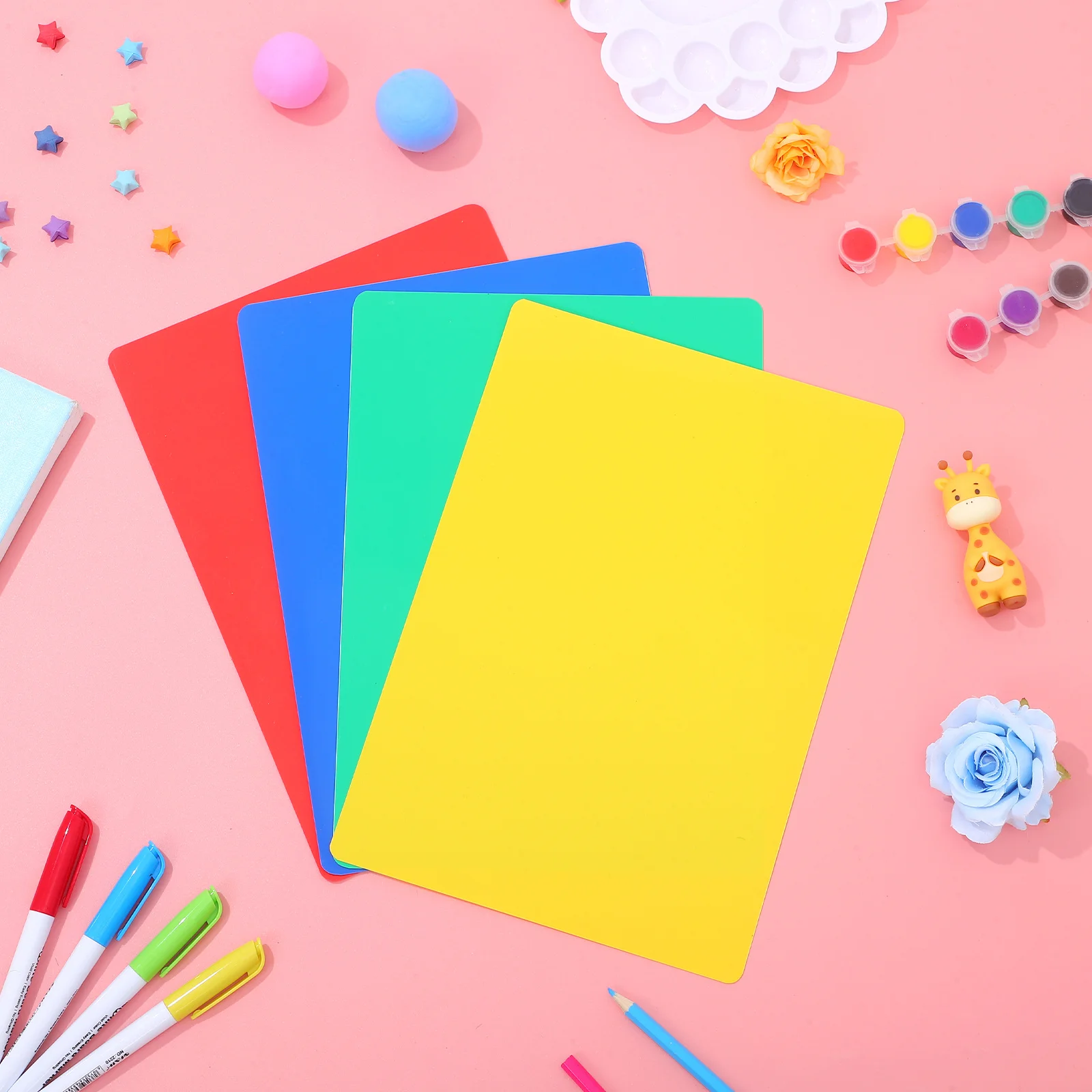 4-teilige Silikon-Tonmatte für Kinder, glatte, antihaftbeschichtete Oberfläche, ideal zum Modellieren von Teig, Bastelprojekten, buntem Plastilin