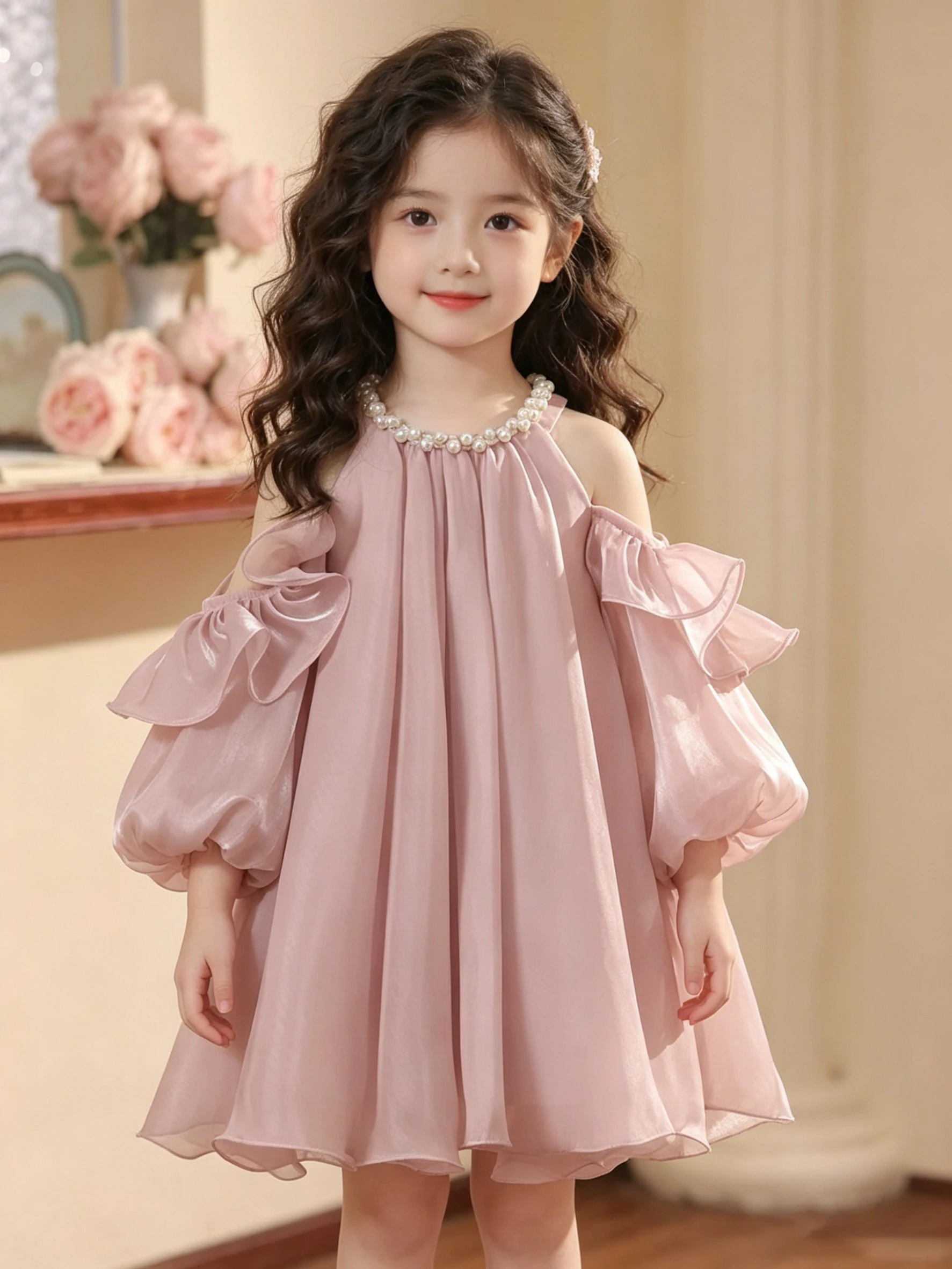 Children's Dress with Ruffled Skirt  Baby girls Princess Dress For Birthday Party and Host Costume