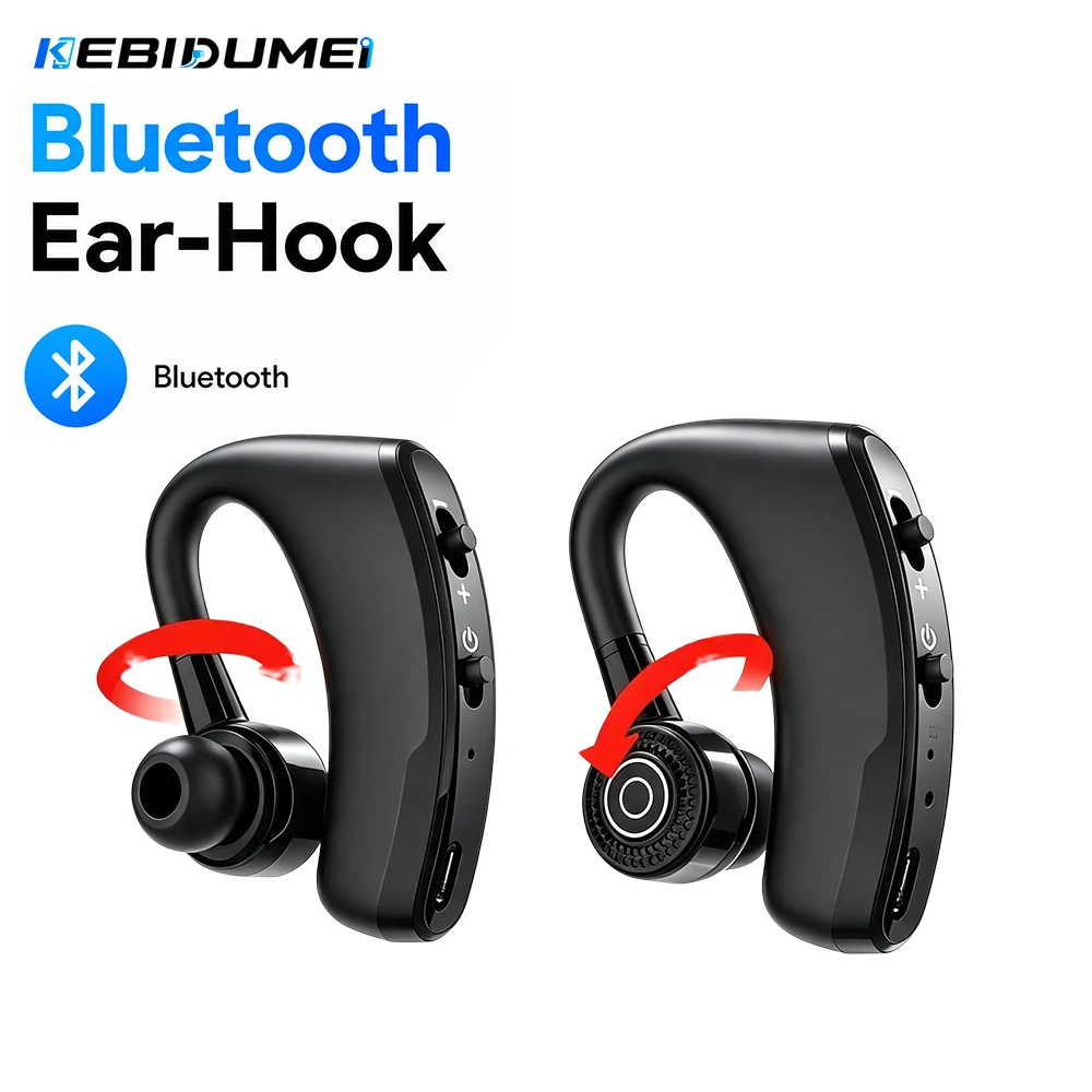 KEBIDUMEI Ear Hook Earphone 180° Rotation Bluetooth Headphone Business Wireless Headset HiFi Stereo Noise Cancelling Earbud