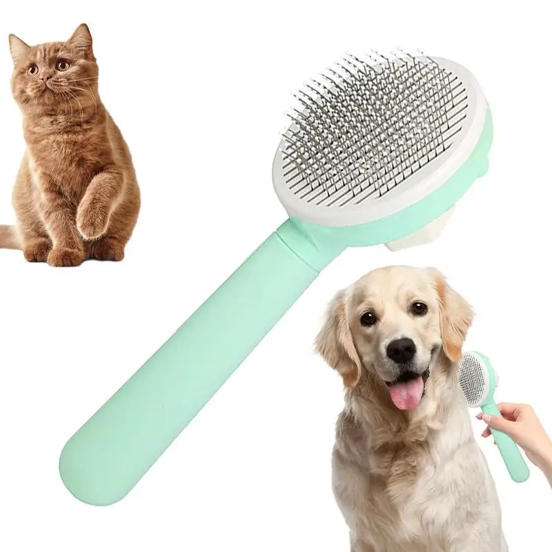 Auto limpeza Cat Grooming escova, cabelo emaranhado Slicker, cabelo leve massagem pente, botão de liberação, pet