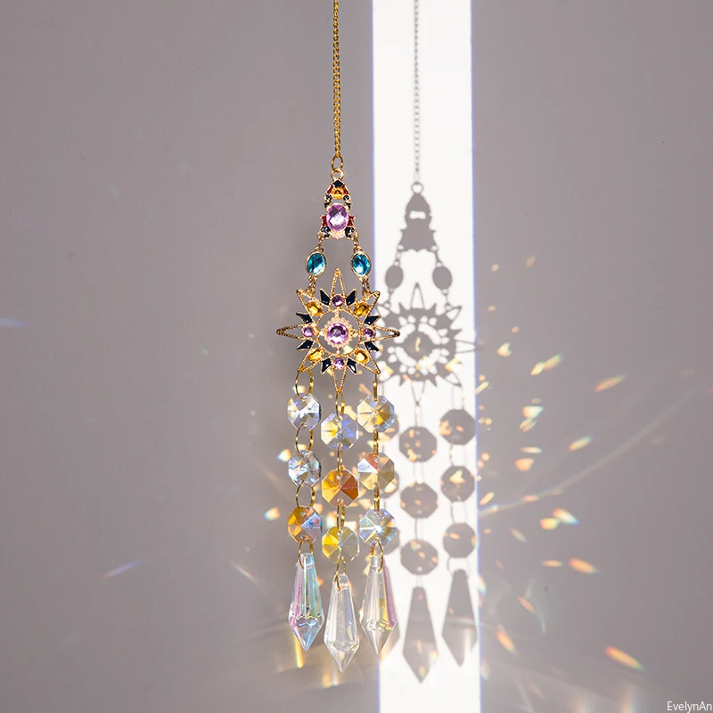 Crystal Suncatcher Hanging Pendants for Window Hanging Sun Catcher with Chain Rainbow Maker Crystal Prisms Home Garden Decor