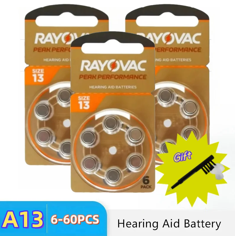 

6-60 pcs Hearing Aid Batteries A13 Rayovac Peak Zinc Air 1.45V Hearing Aids Battery For Audífonos profesional