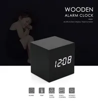 2019 Original Wooden LED Alarm Clock Despertador Temperature Sounds Control LED Display Electronic Desktop Digital Table Clocks