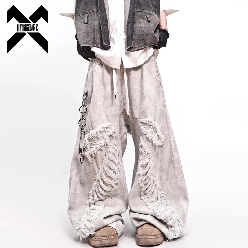 Vintage Washed Jeans High Street Distressed Loose Workwear Pants Wide Leg Denim Trousers for Men Women Streetwear Cargo Pants