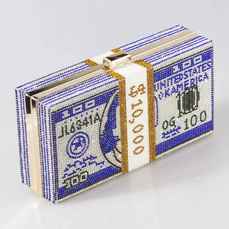 

Вечерняя сумка-клатч для женщин с дизайном долларовой купюры, украшенная стразами, и косметичка-органайзер с цветочным узором.