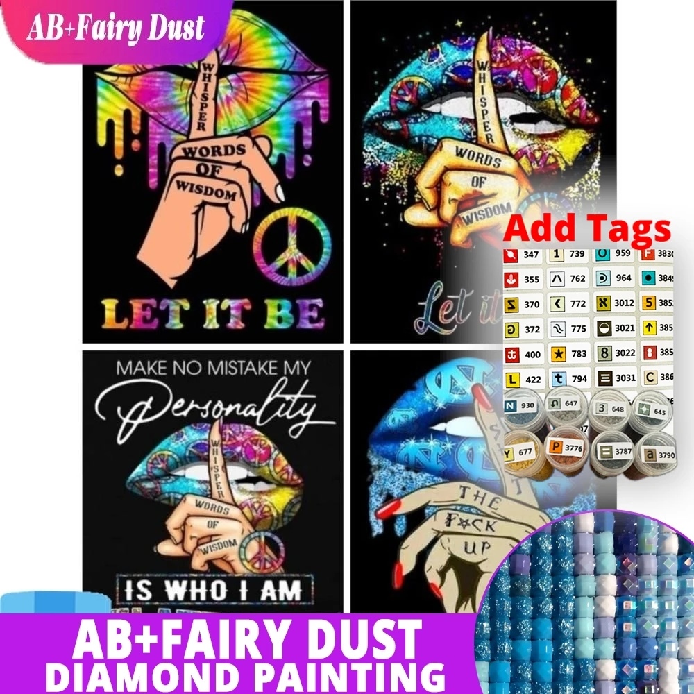 مع رمز ملصق AB الجنية الغبار الحفر الماس اللوحة كامل الهبي الشفاه الهمس كلمات الحكمة دع أن تكون يقتبس الحرفية لوا #1