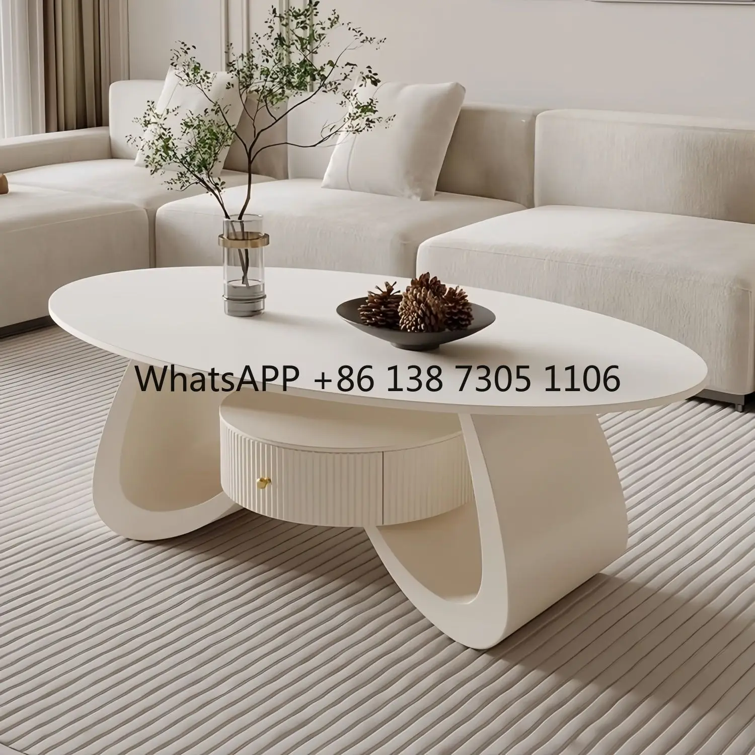 

Coffee table cream wind rock board coffee table oval coffee household living room small apartment simple modern tea table