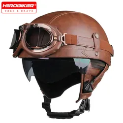 Motorcycle Vintage Half DOT Helmet Off-road Road Helmet New Riding Protection Outdoor Retro Commuter Motorcycle Safety Helmet