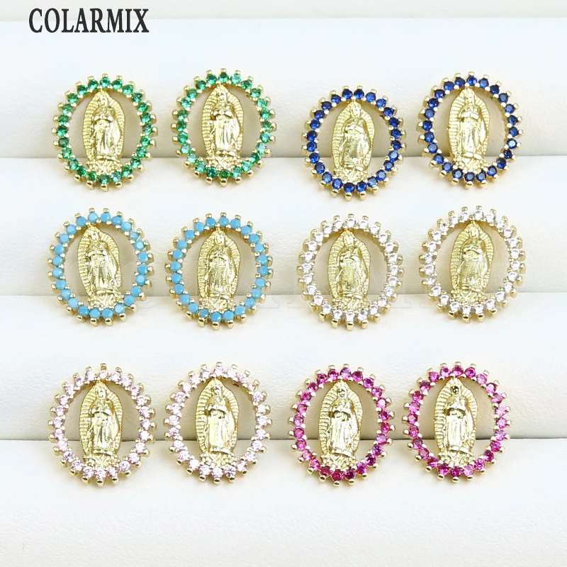 10 Pairs Virgin Mary Juses round Stud earrings 18K plated Zircon Fashion Jewelry earrings  lovely tiny zircon earrings 30084