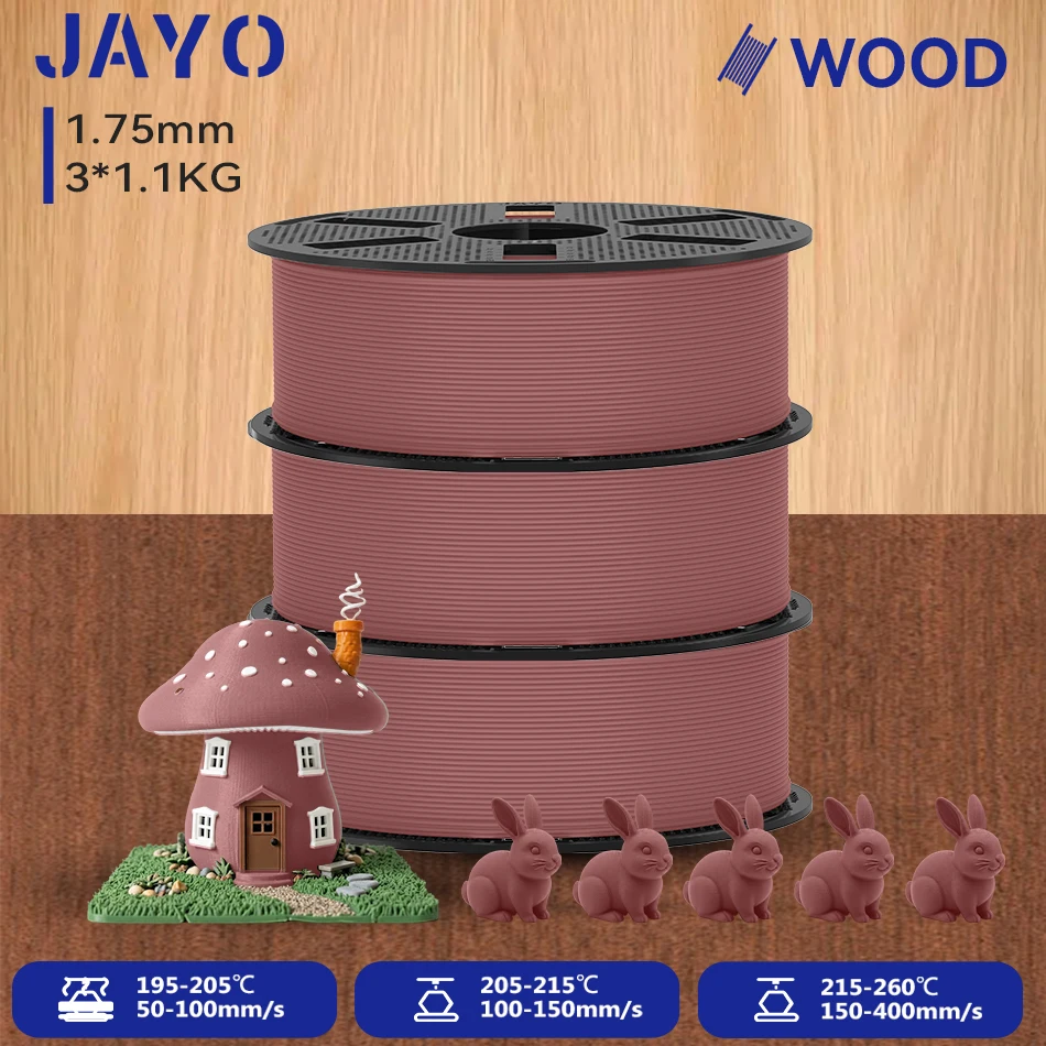 JAYO 3 Rollen Holz-PLA 3D-Filament 1,75mm 1,1KG/Rolle PLA Holztextur 3D-Drucker-Filament 10-15% Holzfaser 3D-Druckmaterialien