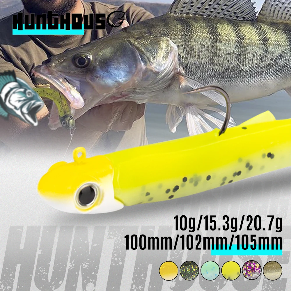 Hunthouse Jig Head Soft Fishing Lure Sinking Black Minnow Wobblers 5g 10.3g 15.5g 100mm 102mm 105mm Slow Saltwater For Bass GT