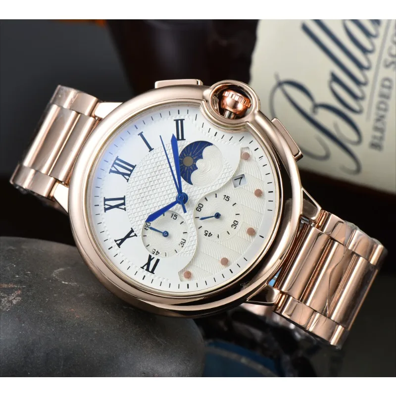 Automatic Watch Men Luxury Watch Chronograph Balloon Series Calendar Moon Phase Gold Metal Strap Mechanical Watches for Men