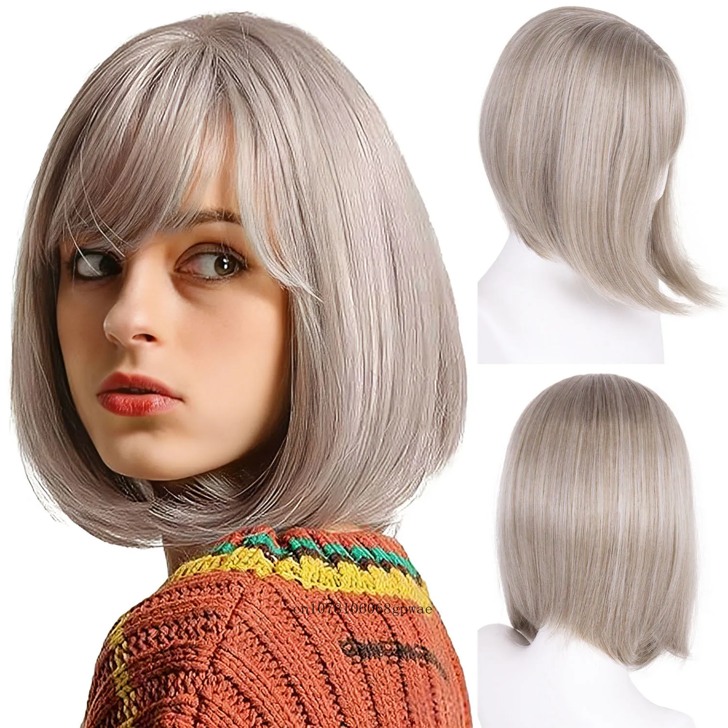 

Синтетический парик-каре цвета пепельного блонда для пожилых женщин, короткий, с челкой, для ежедневного ношения, для костюмированных образов, парик для мам