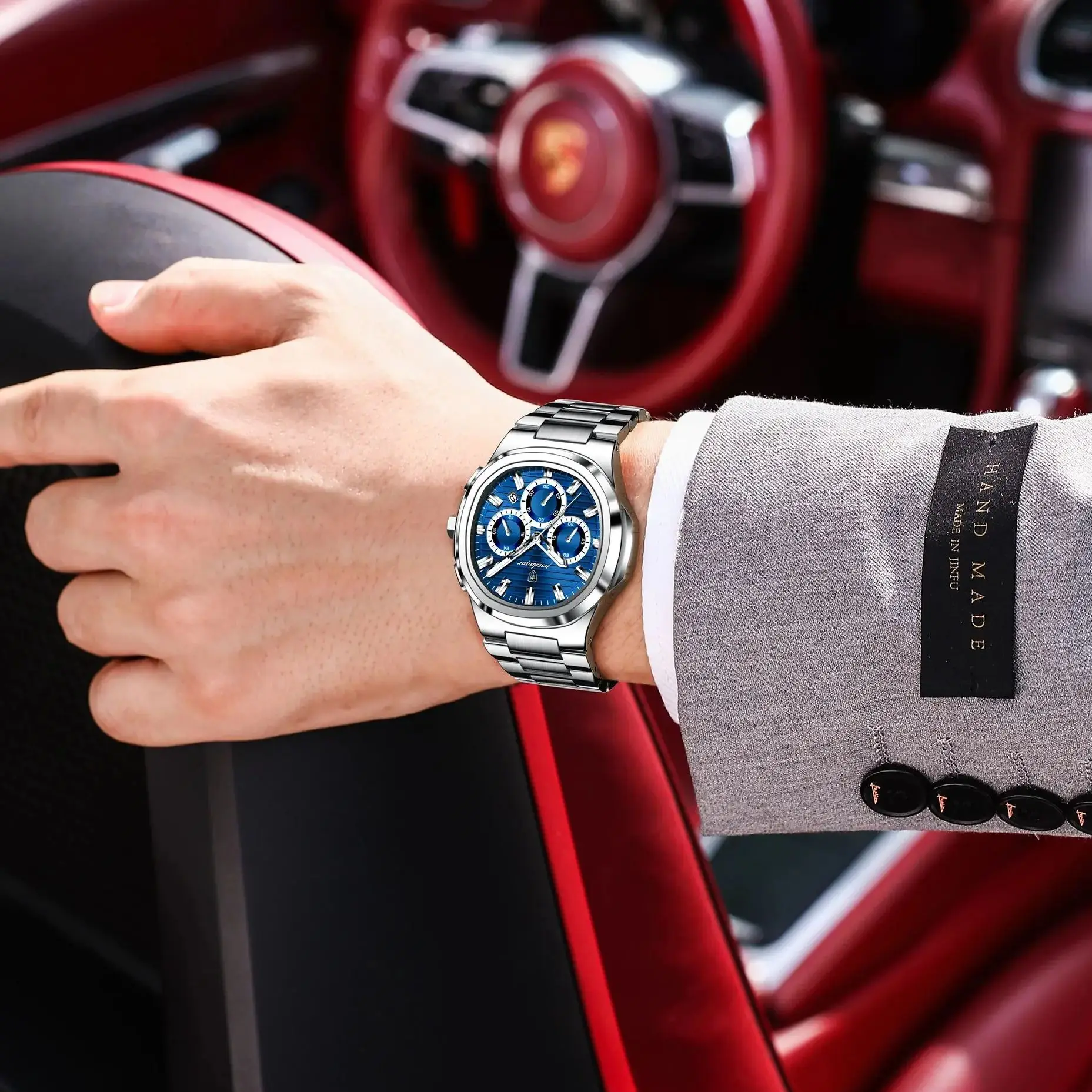 POEDAGAR Business Man Wristwatch Date Chronograph Waterproof Luminous Luxury Men Watch Stainless Steel Quartz Men's Watches Male 5