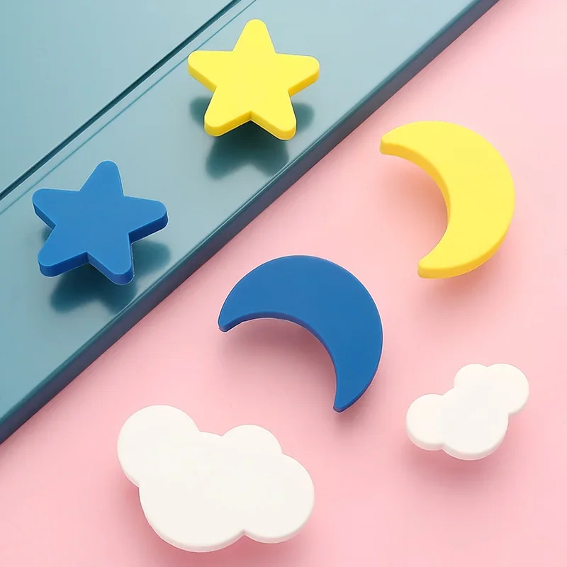 Children Rubber Door Handles Cute Pink Heart Star Moon Cloud Kitchen Cabinet Knobs And Handles Furniture Handle Drawer Pulls