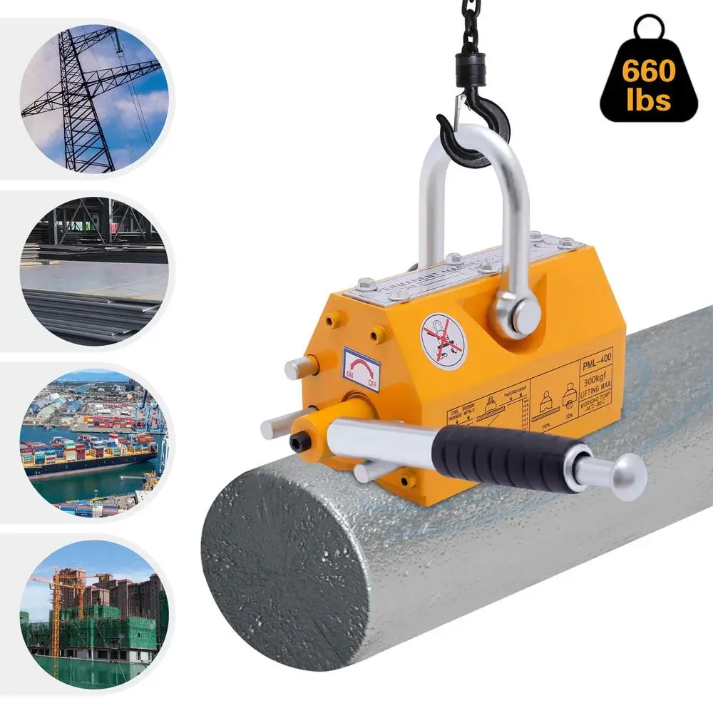 660lbs Heavy Duty Steel Magnetic Lifter Neodymium Crane Lift Magnet Kit Magnetized Handle Adsorption Capacity Steel Plate