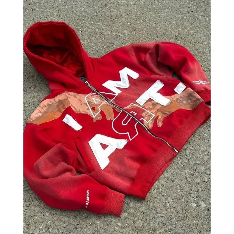 الأمريكية الرجعية إلكتروني طباعة Harajuku Y2K فضفاض البلوز الرجال الشارع عارضة أزياء زوجين المتضخم قلنسوة بسحاب النساء