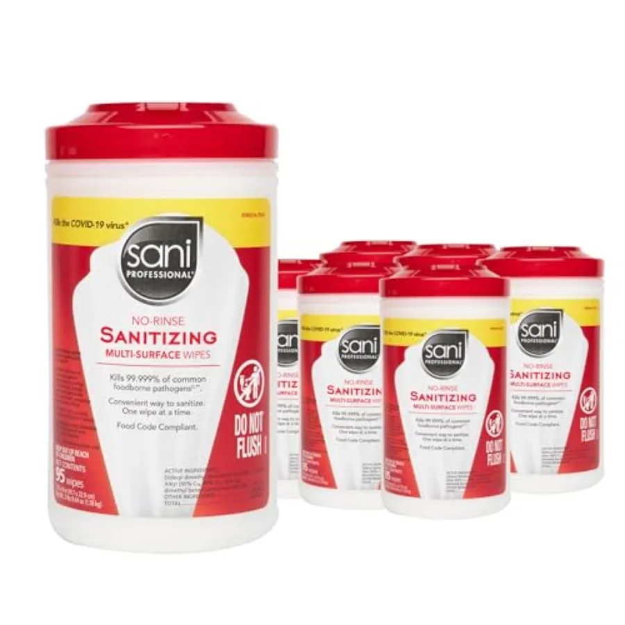 

Sani-Professional Sanitizing Wipes, No-Rinse Multi-Surface Cleaning for Food Contact Surfaces, Kitchens, Restuarants Tables, 95