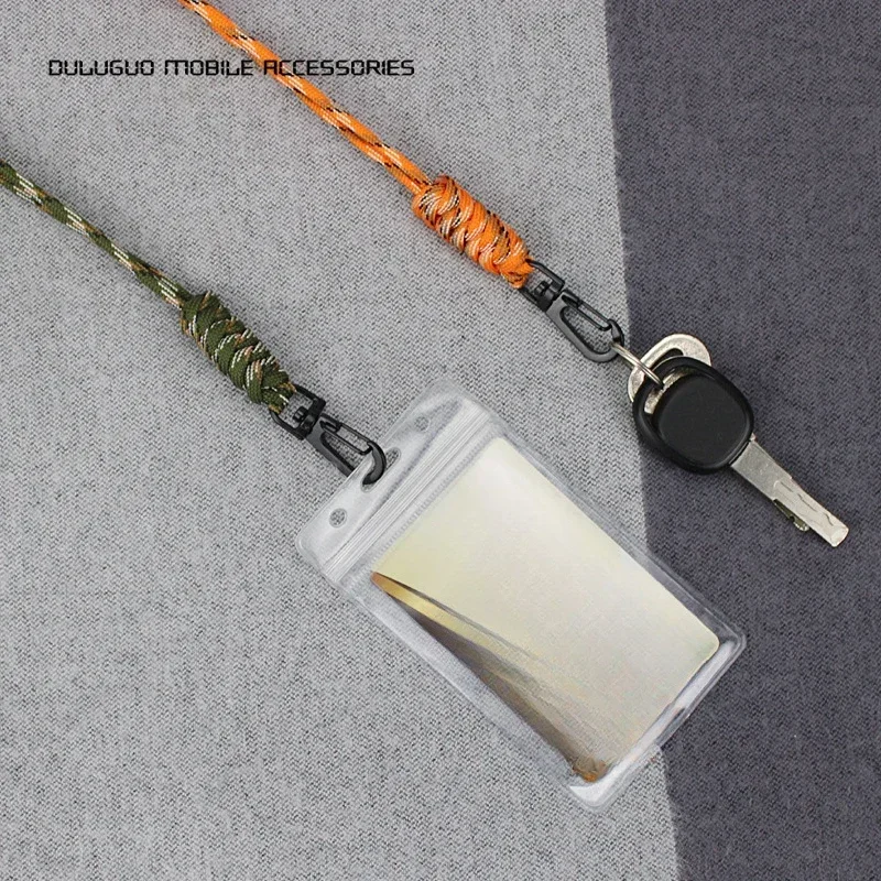 ID Badge Holder Buckle Key Ring High Strength Cord Lanyard Rotatable Woven Straps Mobile Phone Keychain Neck Strap Paracord