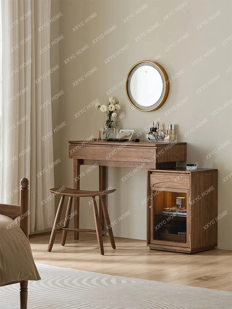 Nordic Solid Wood Dresser Desk Integrated Retractable Modern Simple Retro