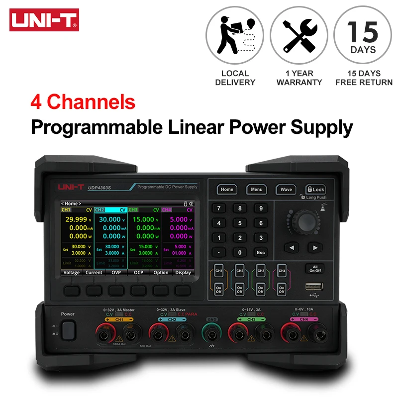 

UNI-T Programmable Linear Power Supply UDP4303S 4 Channels 297W 32V 3A Adjustable Laboratory DC Power Supply Waveform Analyzer