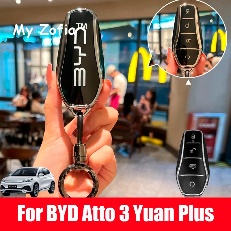 

For BYD ATTO 3 Yuan Plus 2023 2024 2025 Car TPU Remote Key Decoration Modification Protective Case Holder keychain Accessories
