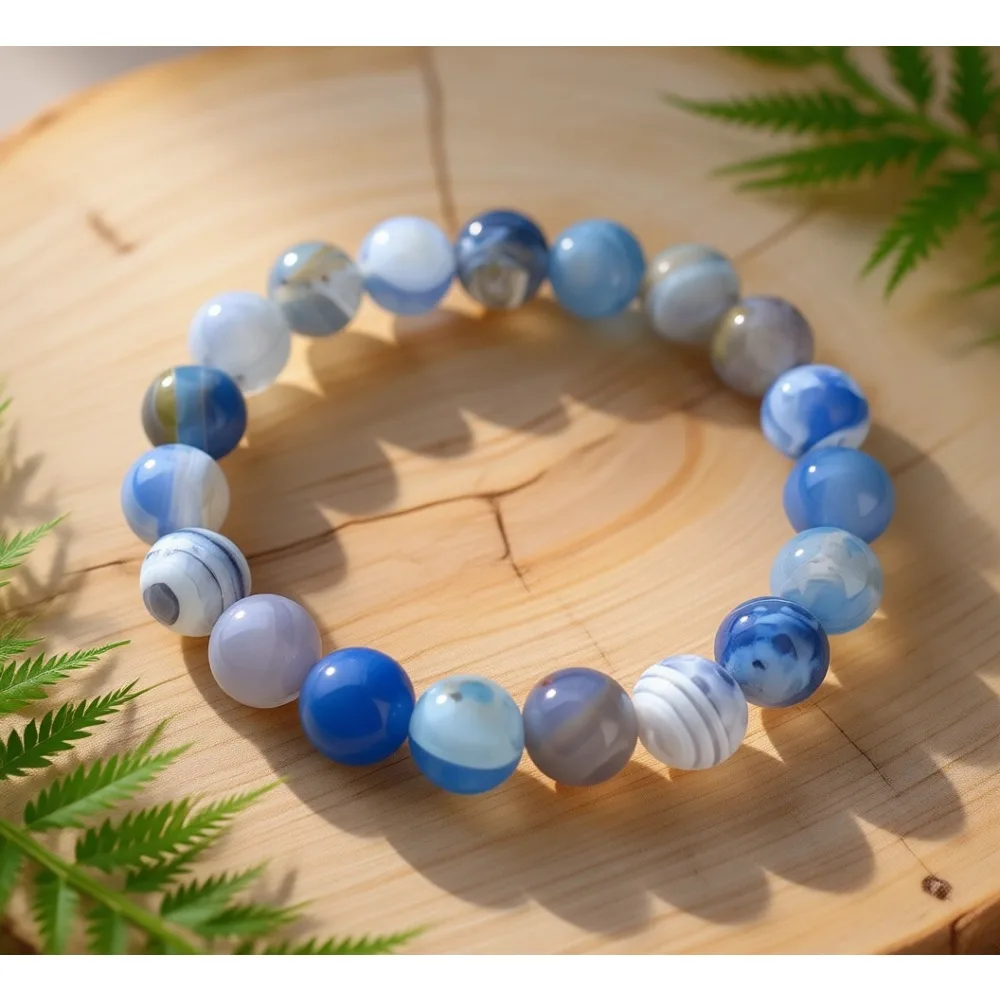

Эластичный браслет из бусин синего кружевного агата 10 мм, натуральный камень, унисекс