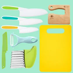 Juego de cortador de cocina para niños, cuchillo de madera para niños pequeños, cuchillos de plástico para cortar frutas, pelador de frutas, suministros de cocina, nuevo