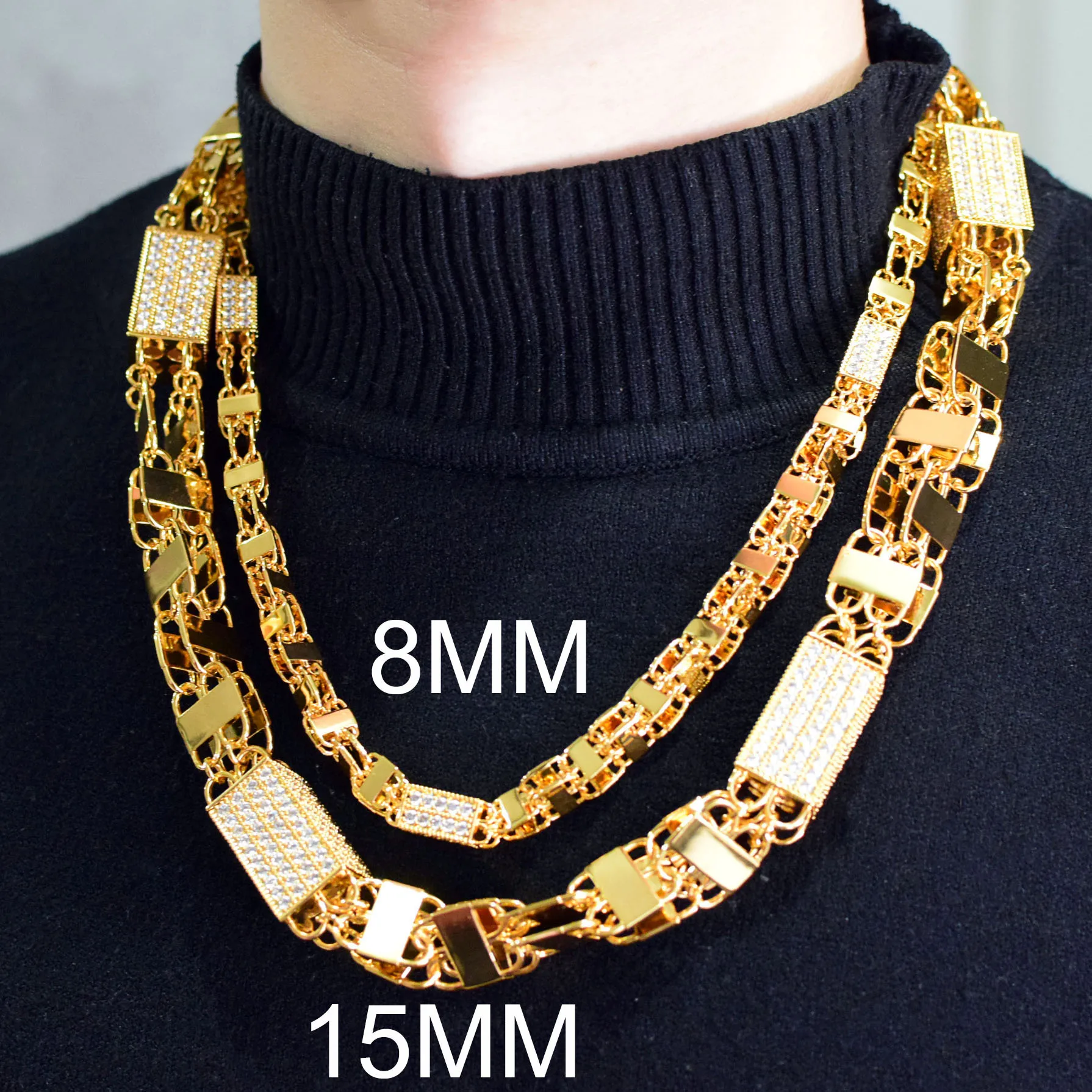 

New European and American hip hop Cuba Miami fashion square box chain copper inlaid zircon hipster necklace bracelet jewelry