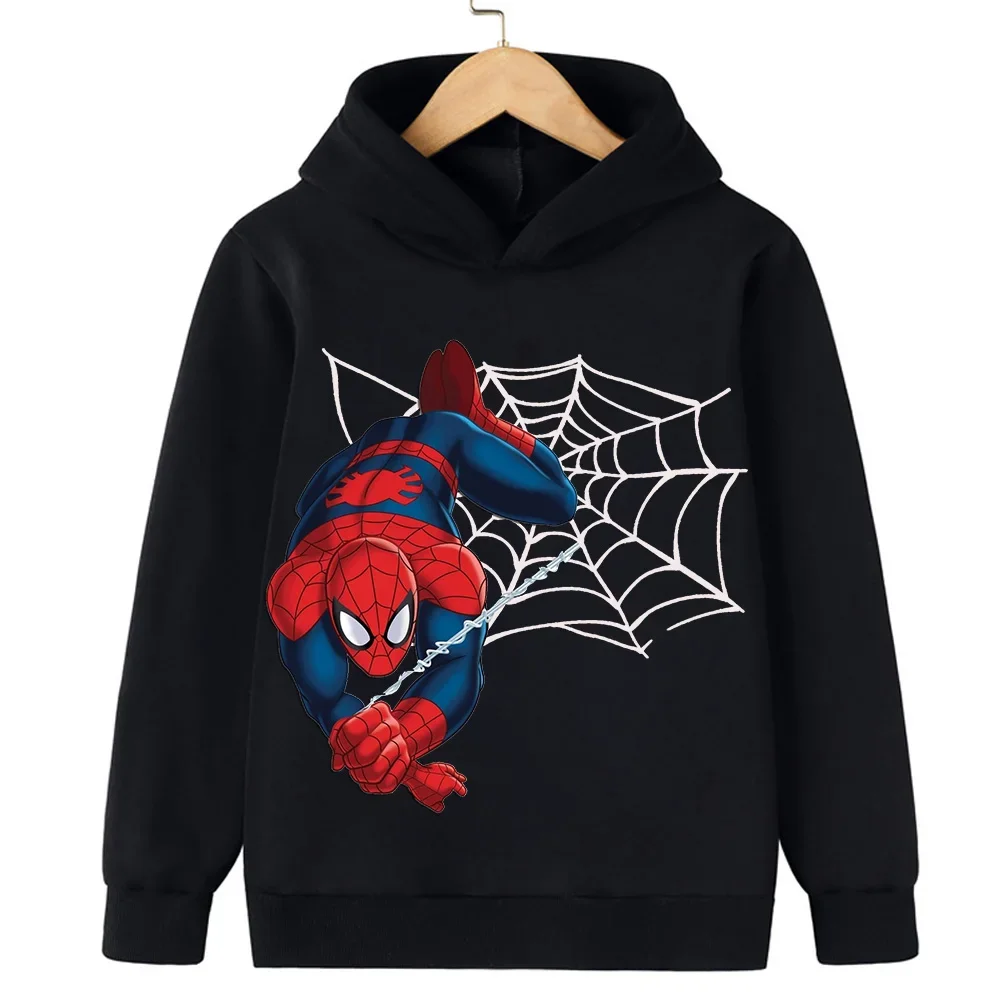 Anime Cartoon Spider Man Printed Children's Hooded Sweatshirt for Boys and Girls Aged 3-13 Autumn and Winter Top Hooded Pullover