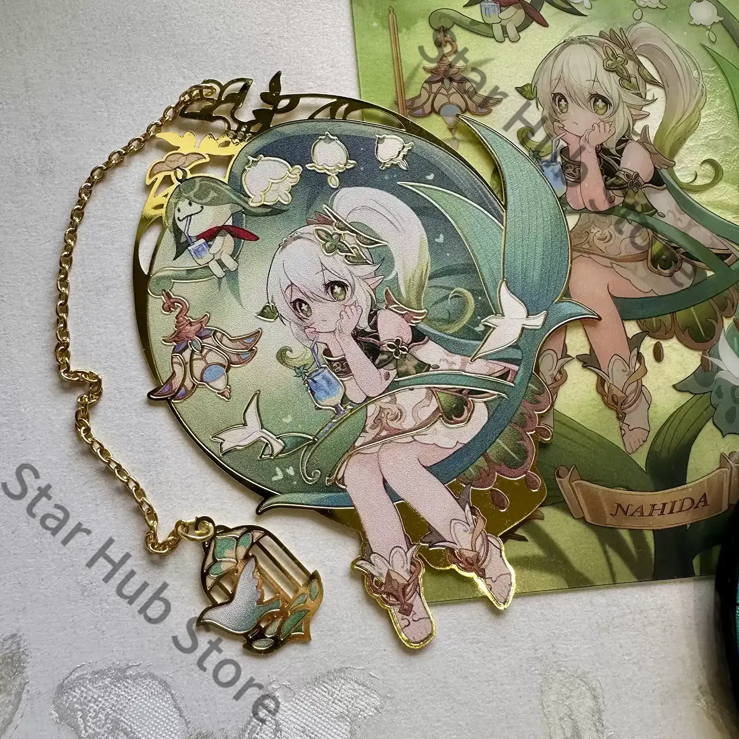 Genshin Impact Nahida Little Auspicious Grass King Metal Bookmark Double Flash Badge Cosplay Colleagues Adorable Souvenir Gifts