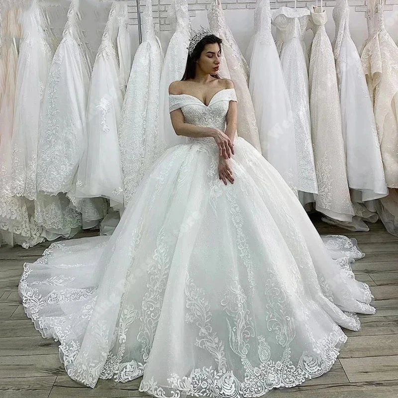 Grace gaun pengantin wanita putih murni gaun pernikahan desain cetak renda gaun pesta pertunangan A-line Formal Vestido De Novia