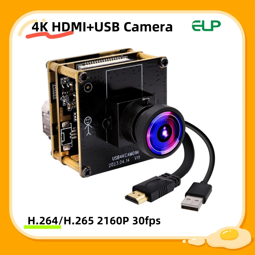 ELP 4K HDMI USB Camera Module 3840x2160P 30fps H264/H265 Industrial CNC Camera with No Distrotion Lens for 3D Printer
