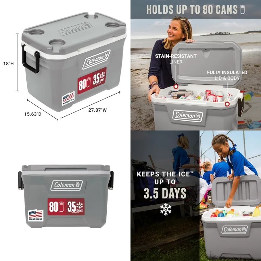 

Classic Series Insulated Portable Cooler, Leak-Resistant Outdoor Hard Cooler Keeps Ice up to 5 Days, 52/70/120/150 Quart