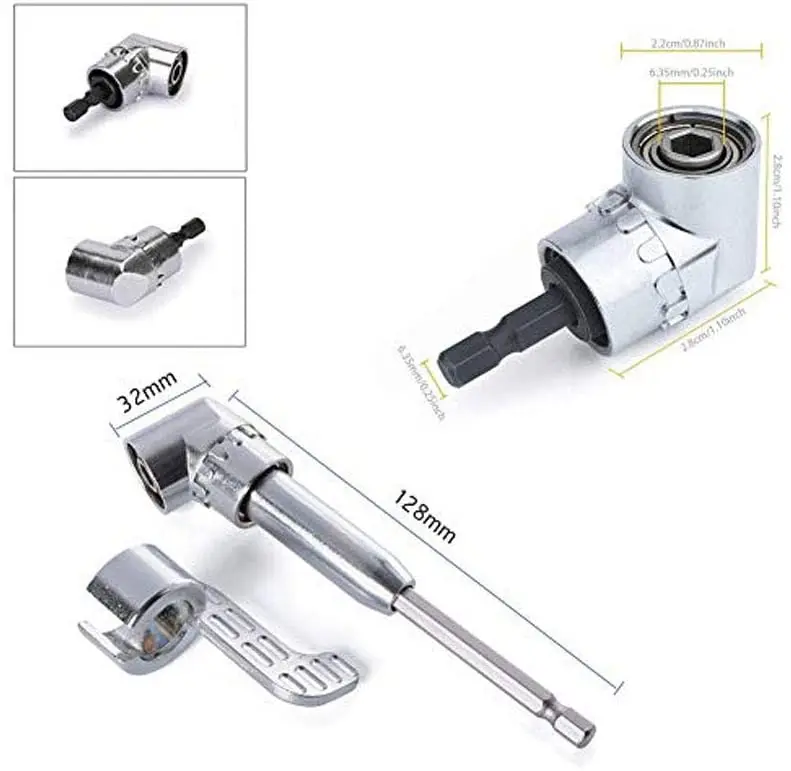 105 Degree Right Angle Driver Extension Power Screwdriver Drill with 1/4 Drive 6mm Hex Bit Magnetic Drill Bit Socket Angled Bit
