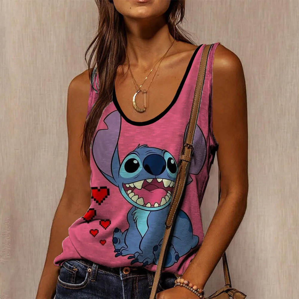 Cartoon Kawaii Disney Lilo Stitch Tank Top Funny T Shirt Women Vest Stitch T-shirt Graphic Tshirt Tee Female