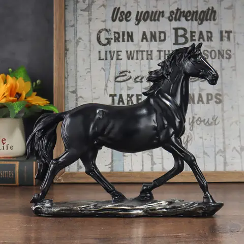 Vintage Resin Horse Sculpture, Realistic Black Horse Statue Home Decoration for Bedrooms, Studies Office Desks Art Collectibles