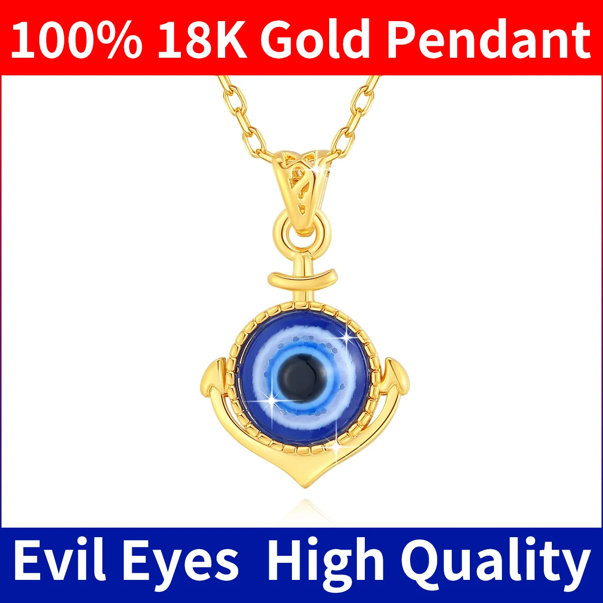 

100% Original Evil Eye Necklace Gold 18K With Certificate Trending Jewelry For Female Luxury Turkish Pendant Birthday Gift New