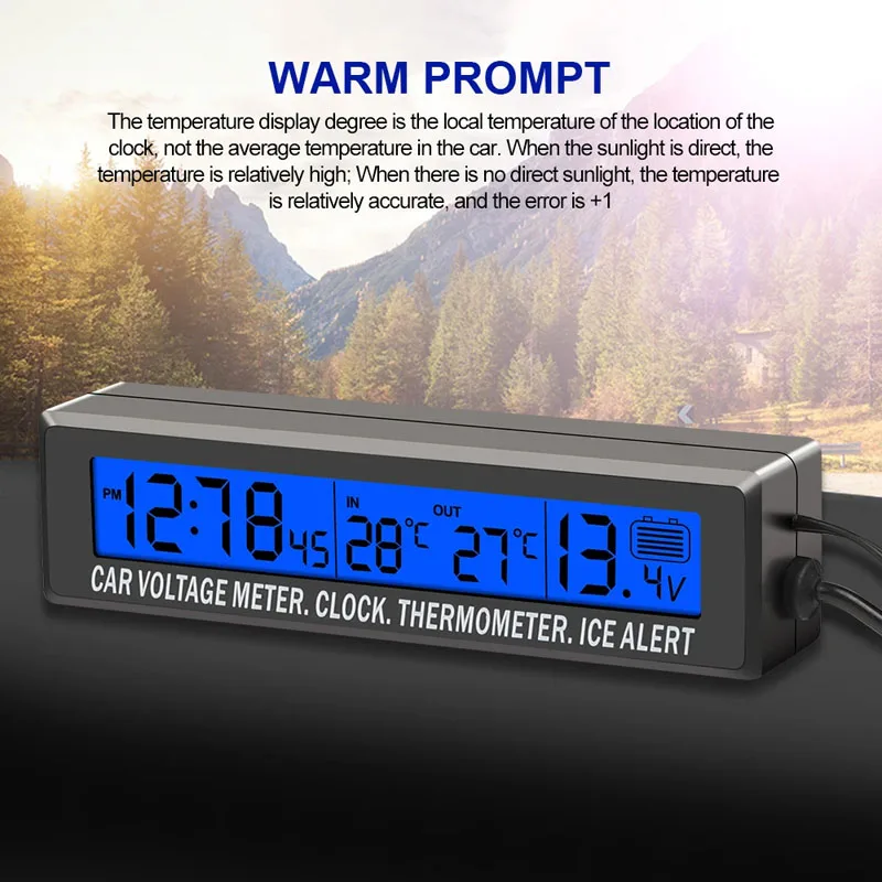 Digital Lcd Clock Car Voltmeter Thermometer Battery Voltage Temprerature Monitor 12V/24V Au04 21 Dropshipping