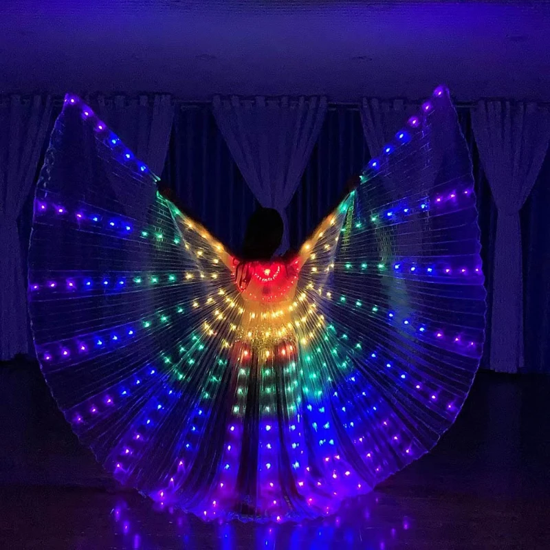 

Rainbow Glowing Wing LED Belly Dance Luminous Wing Alas Led Party Show Isis Dancewear Fluorescent Butterfly Light with Sticks