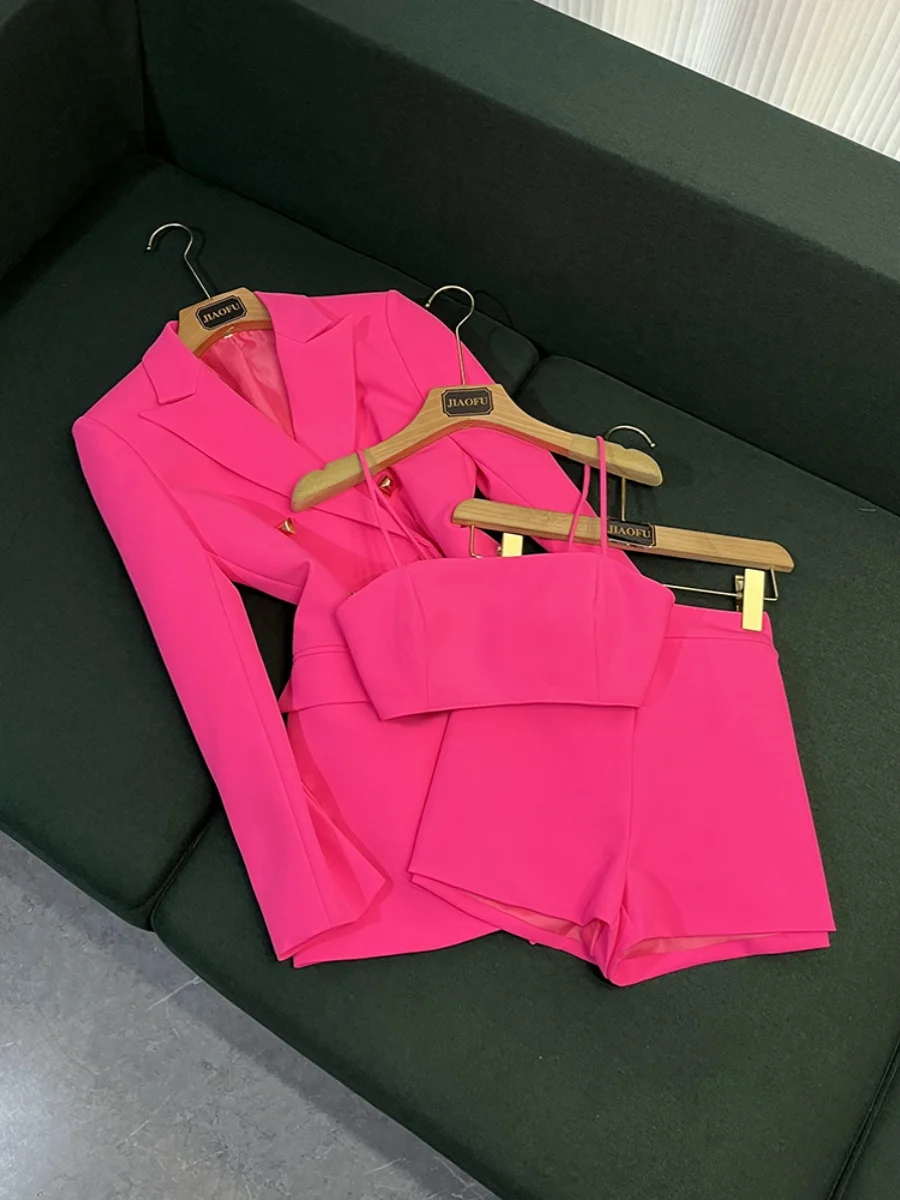 

Elegant Fashionable Women's Suit Set Short Pants Strap Three-Piece Suit D20020 High-Quality Workwear Uniform School Uniform