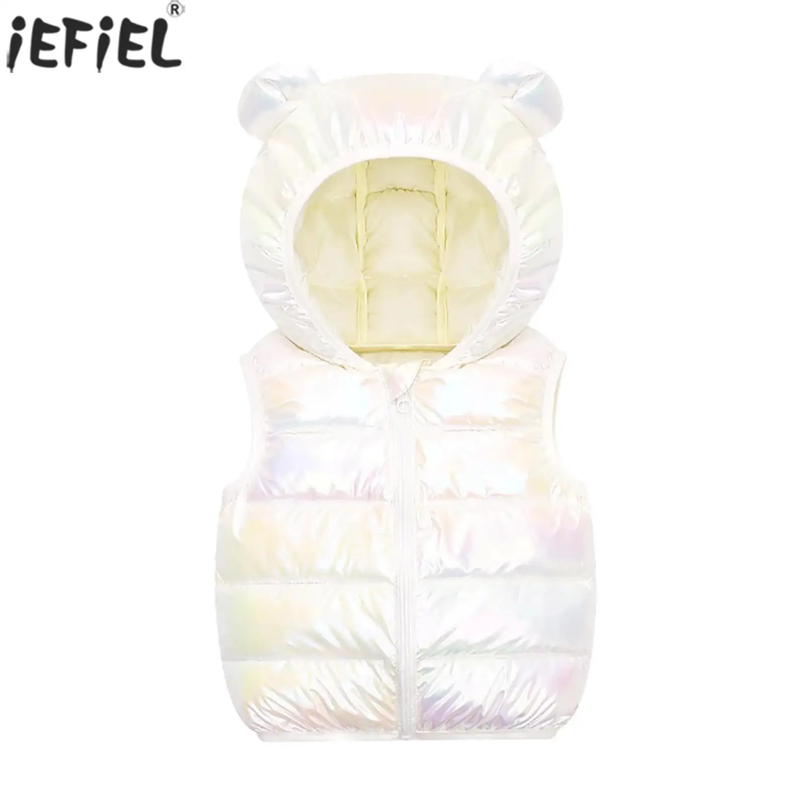 

Toddler Baby Girls Winter Warm Hooded Vest Coat Metallic Shiny Sleeveless Zipper Waistcoat Outerwear Fashion Casual Kids Clothes