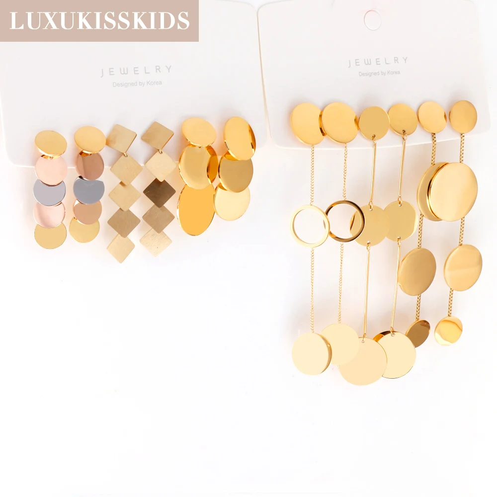 LUXUKISSKIDS New Hyperbole Geometric Drop Earrings Long Tassel Round Pendients Classic Elegant Chic Punk Smooth Mental Dangling