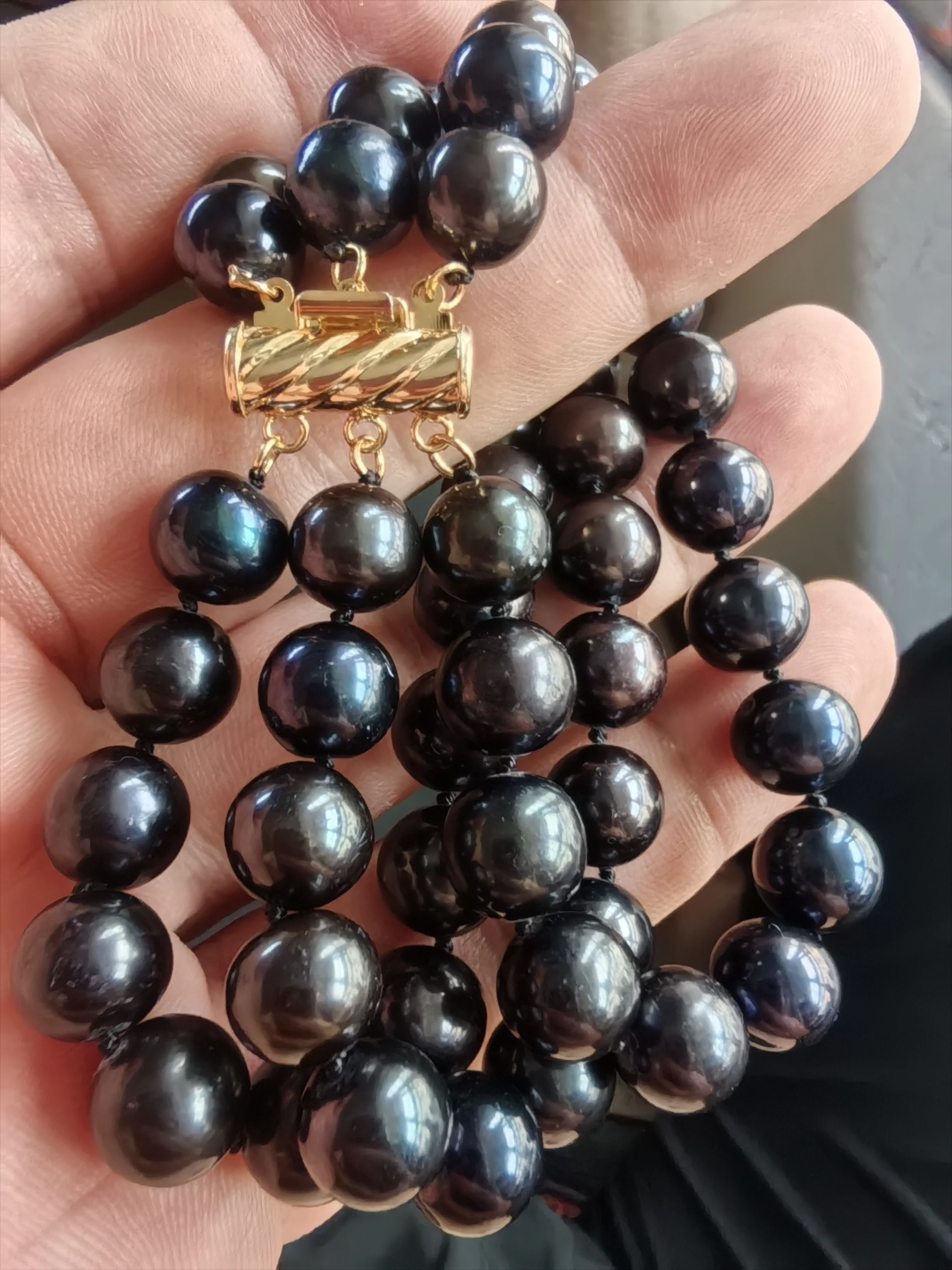 

3 rows Natural Pearl Bracelet AAA 10-11mm Natural Tahiti Round Black Pearl Necklace 925s (Real Shot), 7.5-8inch