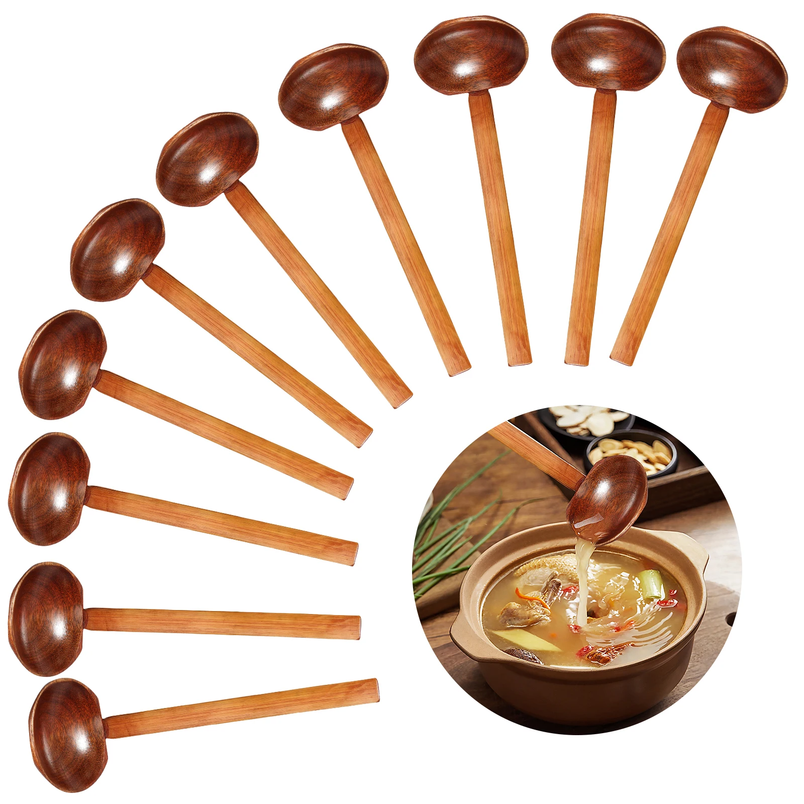 

10Pcs Wood Soup Spoon with Long Handle Japanese Style Ramen Spoon Large Hot Pot Spoon Serving Spoon Kitchen Cooking Utensil