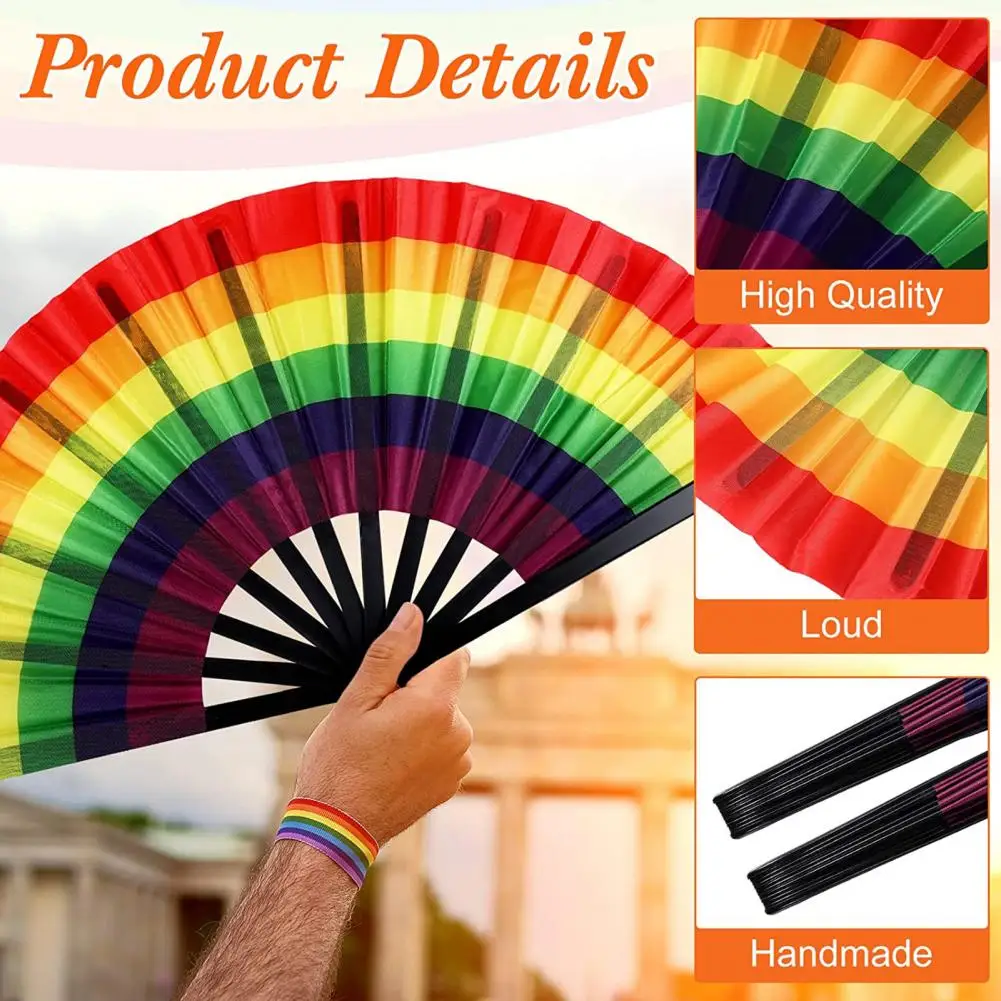 Rainbow Folding Fan Wave Hand Fan Colorful Lgbt Rainbow Fans for Festivals Events Set of 2 Folding Hand Fans for Dance for Women