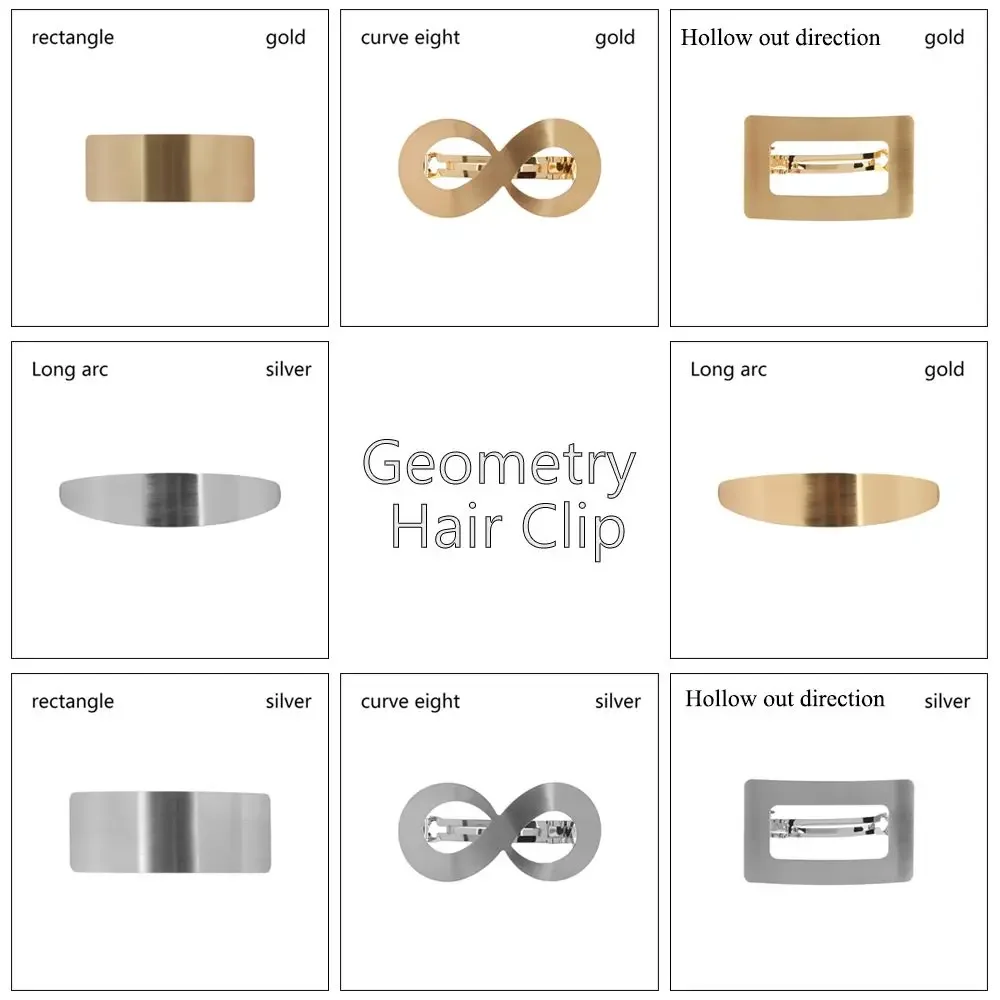 إكسسوارات شعر مربعة هندسية جديدة، مقابض شعر معدنية، مشبك شعر هندسي للفتيات، مشبك ذيل الحصان