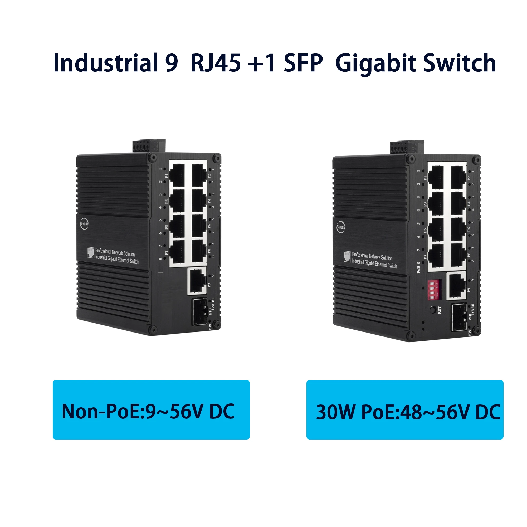 Industrial 9 RJ45+1 SFP Gigabit Switch Unmanaged DIN Rail Mount 9-Port Ethernet Swith 10/100/1000Mbps10/100/1000Mbps Aluminum