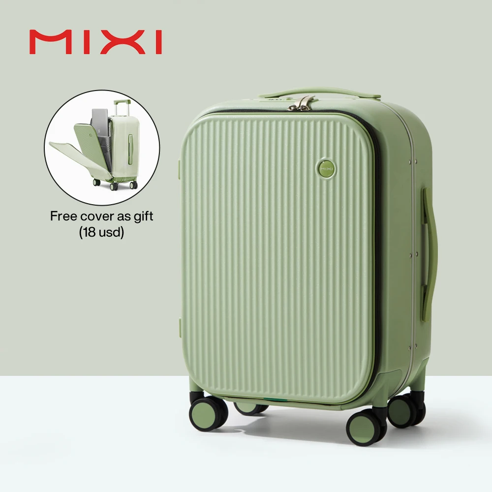 Mixi 2023 New Men 18\'\' 20\'\'Carry On Suitcase Aluminum Frame Front Laptop Pocket Luggage 100% PC TSA Lock Spinner Wheels